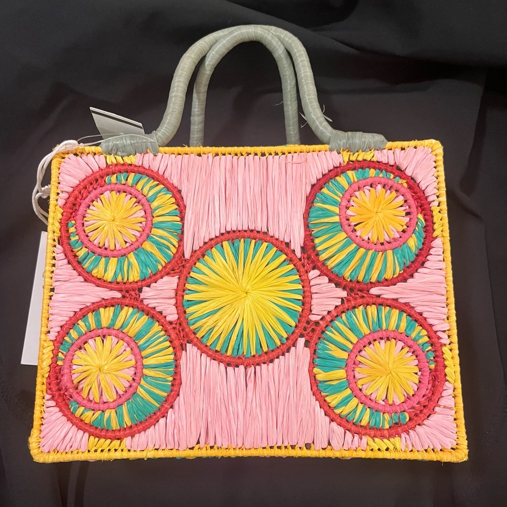 Sophie Anderson Barneys New York Pink and Yellow Woven Tote
